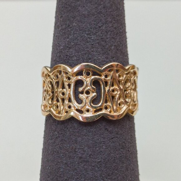 14K Yellow Gold Scalloped Filigree Band Ring, Size 7 — 4.30g - Picture 1 of 12